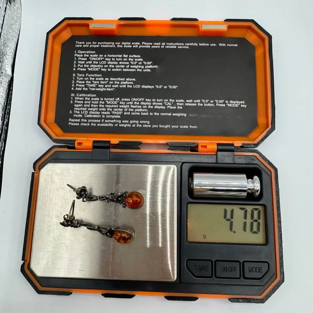 Amber Patina’d Silver Earrings Art Nouveau Style Floral Acid Tested Ornate 4.78g - Picture 11 of 13